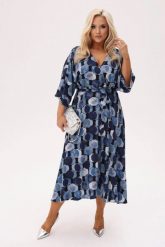 Sukienka Noelia - Ocean - we wzór kół o głębokich odcieniach granatu i niebieskiego PLUS SIZE XXL OVERSIZE. Niebieskie sukienki Moda Size Plus Iwanek, do pracy, na lato, plus size, bez wzorów, z materiału, biznesowe, bez kołnierzyka, plus size, bez ramiączek, mini, oversize. Za 349.90 zł.