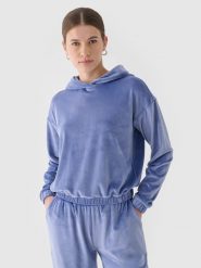 4F Bluza dresowa z weluru nierozpinana z kapturem damska - granatowa XS. Niebieskie bluzy 4f, xs, bez wzorów, z dresówki, z kapturem. W wyprzedaży za 59.99 zł.