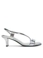 Calvin Klein Sandały Heel Sandal 50 Squared Metallic HW0HW02560 Srebrny. Szare sandały Calvin Klein, bez wzorów, ze skóry, bez obcasa, na słupku, bez zapięcia. Za 519.99 zł.