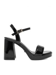 DeeZee Sandały CEO-SS22-049 Czarny. Czarne sandały DeeZee, bez wzorów, z materiału, bez obcasa, na słupku, bez zapięcia. Za 159.99 zł.