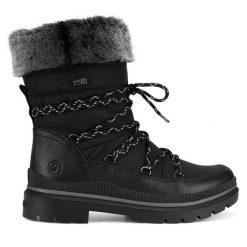 Botki Remonte. Czarne botki Remonte, bez wzorów, bez obcasa, na płaskiej podeszwie, bez zapięcia. Za 342.99 zł.
