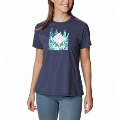 Koszulka Turystyczna Damska Columbia Sun Trek SS Graphic T-Shirt. Niebieskie t-shirty Columbia, s, bez wzorów, bez kołnierzyka, bez ramiączek. Za 142.99 zł.