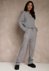 Szare Spodnie z Wełną ze Sznurkiem i Ozdobnymi Kieszeniami Moneressa. Szare spodnie materiałowe Renee, na co dzień, l, bez wzorów, z jeansu. Za 69.99 zł.