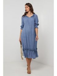 Lin Passion Lniana sukienka w kolorze niebieskim rozmiar: 38/40. Niebieskie sukienki Lin Passion, bez wzorów, ze lnu, klasyczne, bez kołnierzyka, bez ramiączek, midi. Za 173.99 zł.