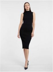 Orsay Top dzianinowy w kolorze czarnym rozmiar: S. Czarne topy Orsay, s, bez wzorów, z dzianiny, bez kołnierzyka, bez ramiączek. Za 43.68 zł.