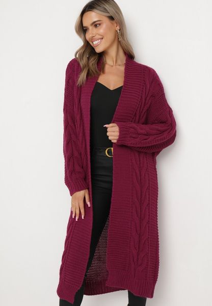 Ciemnofioletowy Długi Kardigan z Warkoczykowym Splotem Bovzana. Fioletowe kardigany Born2be, z aplikacjami, ze splotem. Za 119.99 zł.
