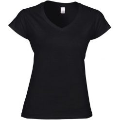 Koszulka Damska Krótki Rękaw VNeck. Czarne bluzki GILDAN, xl, bez wzorów, sportowe, bez kołnierzyka, bez ramiączek. Za 36.99 zł.