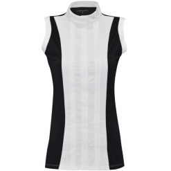 Damska koszulka polo do jazdy konnej bez rękawów Flags&Cup Diamantina. Czarne koszulki polo FLAGS&CUP, bez wzorów, bez kołnierzyka, bez ramiączek. Za 209.50 zł.