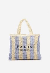 Niebieska Torebka Shopper Plażowa z Napisem Navirael. Niebieskie shopper Born2be, bez wzorów, bez dodatków. Za 99.99 zł.