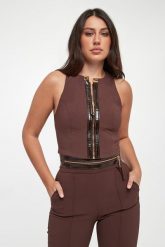 Top damski zapinany na zamek ELISABETTA FRANCHI. Topy Elisabetta Franchi, bez wzorów, bez kołnierzyka, bez ramiączek. Za 1,259.00 zł.