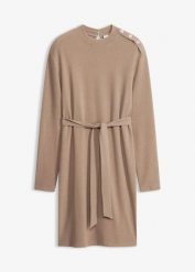 Sukienka z dżerseju z mieszanki wiskozy. Brązowe sukienki bonprix, bez wzorów, z dżerseju, bez kołnierzyka, bez ramiączek. Za 149.99 zł.