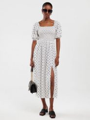 BIG STAR Sukienka w kolorze białym rozmiar: L. Białe sukienki Big Star, na co dzień, l, bez wzorów, z wiskozy, retro, bez kołnierzyka, bez ramiączek, midi, proste. Za 109.99 zł.