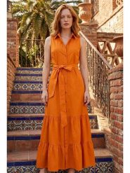SOULSHAE Sukienka w kolorze pomarańczowym rozmiar: L/XL. Pomarańczowe sukienki SOULSHAE, l, bez wzorów, z tkaniny, bez kołnierzyka, bez ramiączek, maxi. Za 150.95 zł.