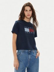 Tommy Jeans T-Shirt Flag DW0DW18629 Granatowy Boxy Fit. Niebieskie t-shirty Tommy Jeans, xxs, bez wzorów, z bawełny, bez kołnierzyka, bez ramiączek. Za 119.99 zł.