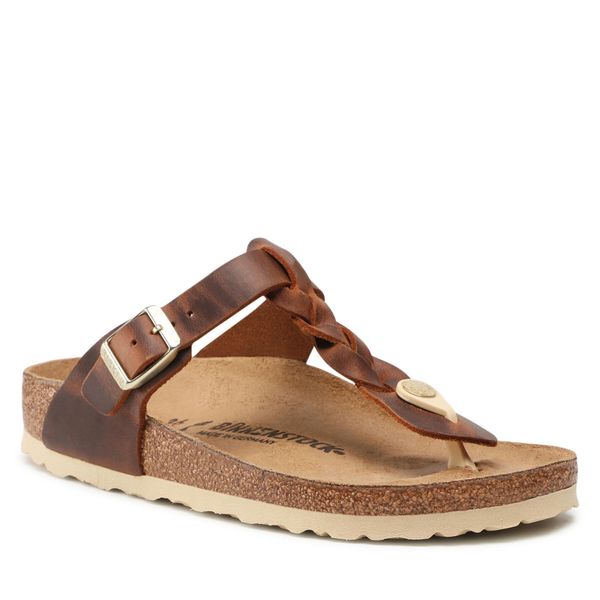 Japonki Birkenstock. Brązowe klapki Birkenstock, bez wzorów, bez obcasa. Za 569.99 zł.