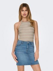ONLY Top "Gemma" w kolorze beżowym rozmiar: L. Brązowe topy Only, l, bez wzorów, ze splotem, bez kołnierzyka, bez ramiączek. Za 74.95 zł.