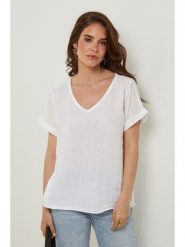 Rodier Lin Lniana koszulka w kolorze białym rozmiar: XL/XXL. Białe bluzki Rodier Lin, xl, bez wzorów, ze lnu, bez kołnierzyka, bez ramiączek. Za 145.26 zł.