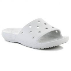 Klapki damskie Crocs Classic Slide Atmosphere. Białe klapki Crocs, bez wzorów, z materiału, bez obcasa. Za 217.00 zł.