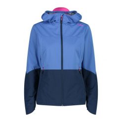 Damska kurtka turystyczna z kapturem CMP. Niebieskie kurtki sportowe CMP, bez wzorów, z softshellu, z kapturem, trekkingowe. Za 466.10 zł.