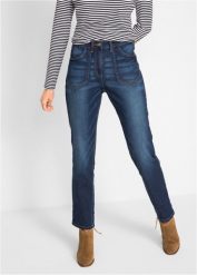 Dżinsy ze stretchem Straight, High Waist. Niebieskie jeansy bonprix, bez wzorów, z podwyższonym stanem. Za 149.99 zł.