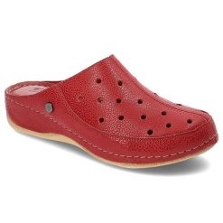 Bordowe Klapki Pollonus Wygodne Skórzane Buty Damskie. Czerwone klapki Pollonus, bez wzorów, ze skóry, bez obcasa, na obcasie. Za 199.00 zł.