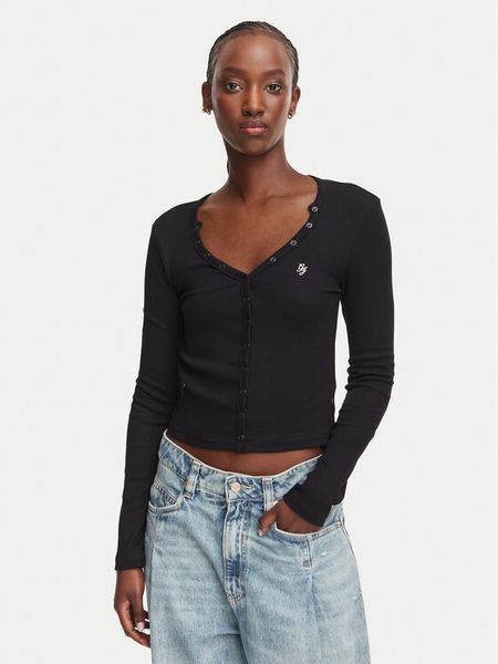 Guess Jeans Bluzka W6YP03 K3647 Czarny Slim Fit. Czarne bluzki Guess Jeans, m, z aplikacjami, z bawełny, bez kołnierzyka, bez ramiączek. Za 219.99 zł.