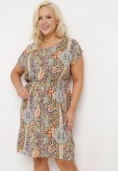 Szaro-Beżowa Wiskozowa Sukienka w Stylu Boho o Pudełkowym Kroju z Materiałowym Paskiem Neteri. Szare sukienki Born2be, na co dzień, xl, bez wzorów, z materiału, boho, bez kołnierzyka, bez ramiączek, midi. Za 49.99 zł.