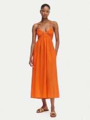 Selmark Sukienka letnia BO696 Pomarańczowy Relaxed Fit. Brązowe sukienki Selmark, na lato, l, bez wzorów, z bawełny, bez kołnierzyka, bez ramiączek. Za 289.99 zł.
