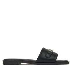 Klapki Nine West. Czarne klapki Nine West, bez wzorów, bez obcasa. Za 149.99 zł.