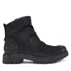 Botki Josef Seibel. Czarne botki Josef Seibel, bez wzorów, bez obcasa, na płaskiej podeszwie, bez zapięcia. Za 509.99 zł.
