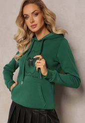 Zielona Bluza Kangurka ze Ściągaczami z Nadrukiem i Polarem Simunsa. Zielone bluzy Renee, l, bez wzorów, z polaru, bez kaptura. Za 79.99 zł.