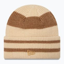 Czapka zimowa damska New Era Stripe Cuff Knit Beanie. Brązowe czapki New Era, bez wzorów. Za 139.99 zł.