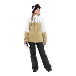 Kurtka snowboardowa damska Volcom Bolt Ins. Brązowe kurtki narciarskie Volcom, l, bez wzorów, bez kaptura, narciarskie. Za 449.99 zł.