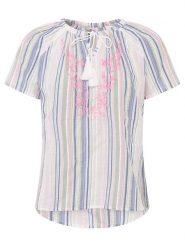 Zwillingsherz Bluzka "Summer Stripes" w kolorze zielono-jasnoróżowo-błękitnym rozmiar: S/M. Niebieskie bluzki Zwillingsherz, m, z aplikacjami, z bawełny, bez kołnierzyka, bez ramiączek. Za 104.99 zł.