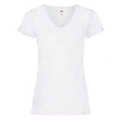 Koszulka Damska Valueweight Plain V Neck T-shirt. Białe bluzki FRUIT OF THE LOOM, bez wzorów, bez kołnierzyka, bez ramiączek. Za 37.99 zł.