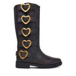 Kozaki LOVE MOSCHINO. Czarne kozaki Love Moschino, bez obcasa, na płaskiej podeszwie, bez zapięcia. Za 1,669.00 zł.