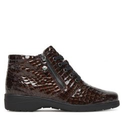 Botki Caprice. Brązowe botki Caprice, bez wzorów, bez obcasa, na płaskiej podeszwie, bez zapięcia. Za 469.99 zł.