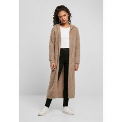 Damski długi kardigan Urban Classics hooded feather. Brązowe kardigany Urban Classics, s, bez wzorów, z dzianiny. Za 206.75 zł.