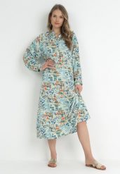 Miętowa Rozkloszowana Sukienka z Koszulową Górą Hajra. Zielone sukienki Born2be, na co dzień, l, bez wzorów, z materiału, eleganckie, bez kołnierzyka, bez ramiączek, midi, koszulowe. Za 109.99 zł.