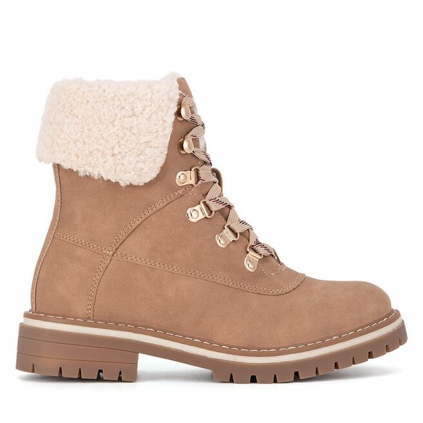 Trzewiki Jenny Fairy. Brązowe botki Jenny Fairy, bez wzorów, bez obcasa, na płaskiej podeszwie, bez zapięcia. Za 129.99 zł.