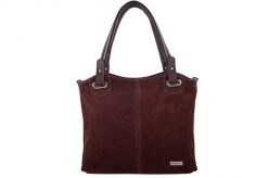 Duża elegancka torebka z naturalnej skóry i zamszu - Bordowa. Czerwone torby na ramię Barberini's, bez wzorów, ze skóry, biznesowe, na ramię, duże, bez dodatków. Za 266.99 zł.