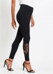 Legginsy z koronką. Czarne legginsy bonprix, bez wzorów, z koronki. Za 94.99 zł.