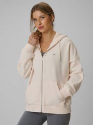 4F Bluza dresowa loose z kapturem damska - kremowa M. Brązowe bluzy 4f, m, bez wzorów, z dresówki, z kapturem. Za 159.99 zł.