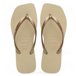 Japonki damskie Havaianas Slim Square. Brązowe klapki Havaianas, bez wzorów, bez obcasa. Za 94.99 zł.