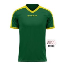 Koszulka piłkarska dla dorosłych Givova Revolution Interlock. Zielone bluzki Givova, bez wzorów, sportowe, bez kołnierzyka, bez ramiączek. Za 86.50 zł.