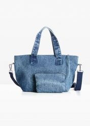 Torba typu shopper. Niebieskie shopper bonprix, bez wzorów, z denimu, duże, bez dodatków. Za 149.99 zł.