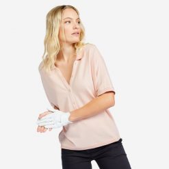 Koszulka polo do golfa damska z krótkim rękawem Inesis MW520. Białe koszulki polo INESIS, l, bez wzorów, z bawełny, bez kołnierzyka, bez ramiączek. Za 69.99 zł.