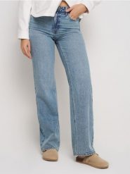 Jeansy wide leg z wysokim stanem - turkusowy. Niebieskie jeansy Sinsay, l, bez wzorów, z podwyższonym stanem. Za 49.99 zł.