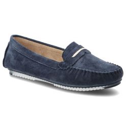 Mokasyny damskie S.Barski, cholewka ze skóry naturalnej zamszowej wsuwany fason z ozdobnym paskiem, granatowe, LR61-7029. Niebieskie mokasyny S.BARSKI, bez wzorów, ze skóry, bez obcasa. Za 169.00 zł.