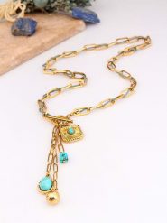 Charlize Pozłacany naszyjnik z turkusami - dł. 65 cm rozmiar: onesize. Żółte naszyjniki Charlize, z turkusem, pozłacane. Za 113.63 zł.